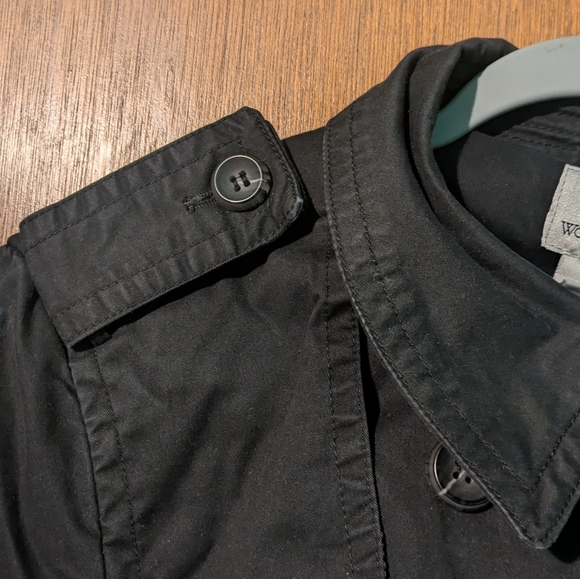 Women's Black Trench Coat Pea Coat Knee Length Worthington Size Large - Picture 7 of 11